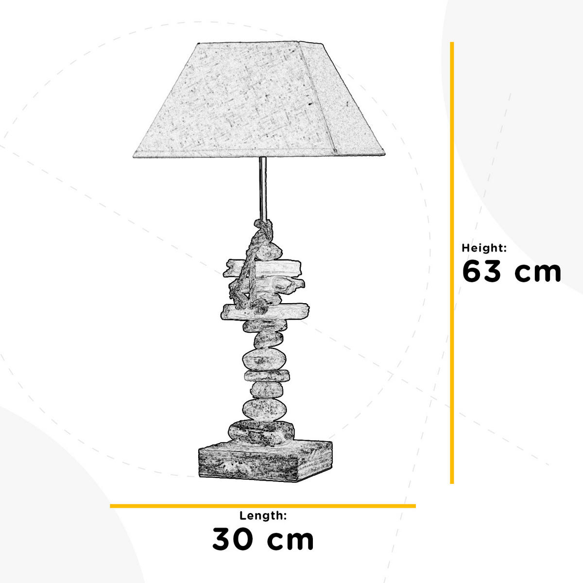 TISCHLEUCHTE 30/25/63 cm   - Schwarz, Natur, Textil/Stein (30/25/63cm)