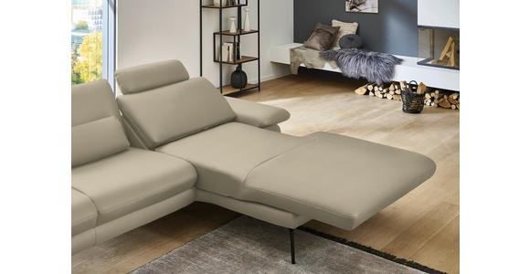 ECKSOFA in Echtleder Creme, Naturfarben 310/180 cm - Creme/Schwarz, Design, Leder/Metall (310/180cm) - Dieter Knoll