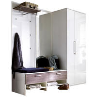GARDEROBE 5-teilig  in 202/201/56 cm  - Weiss/Eichefarben, Design, Glas/Holzwerkstoff (202/201/56cm) - Moderano