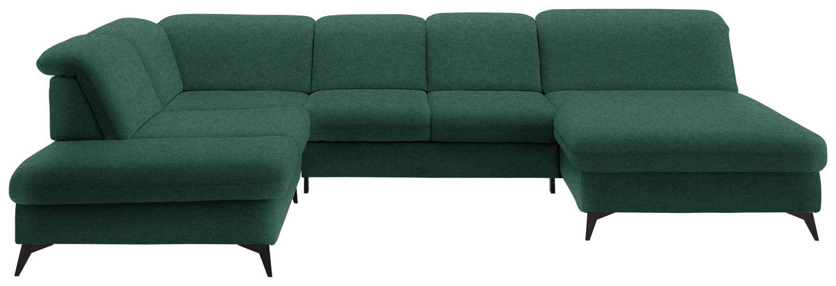 WOHNLANDSCHAFT Chenille Waldgrün  - Waldgrün/Schwarz, Design, Textil/Metall (255/369/198cm) - Beldomo Style