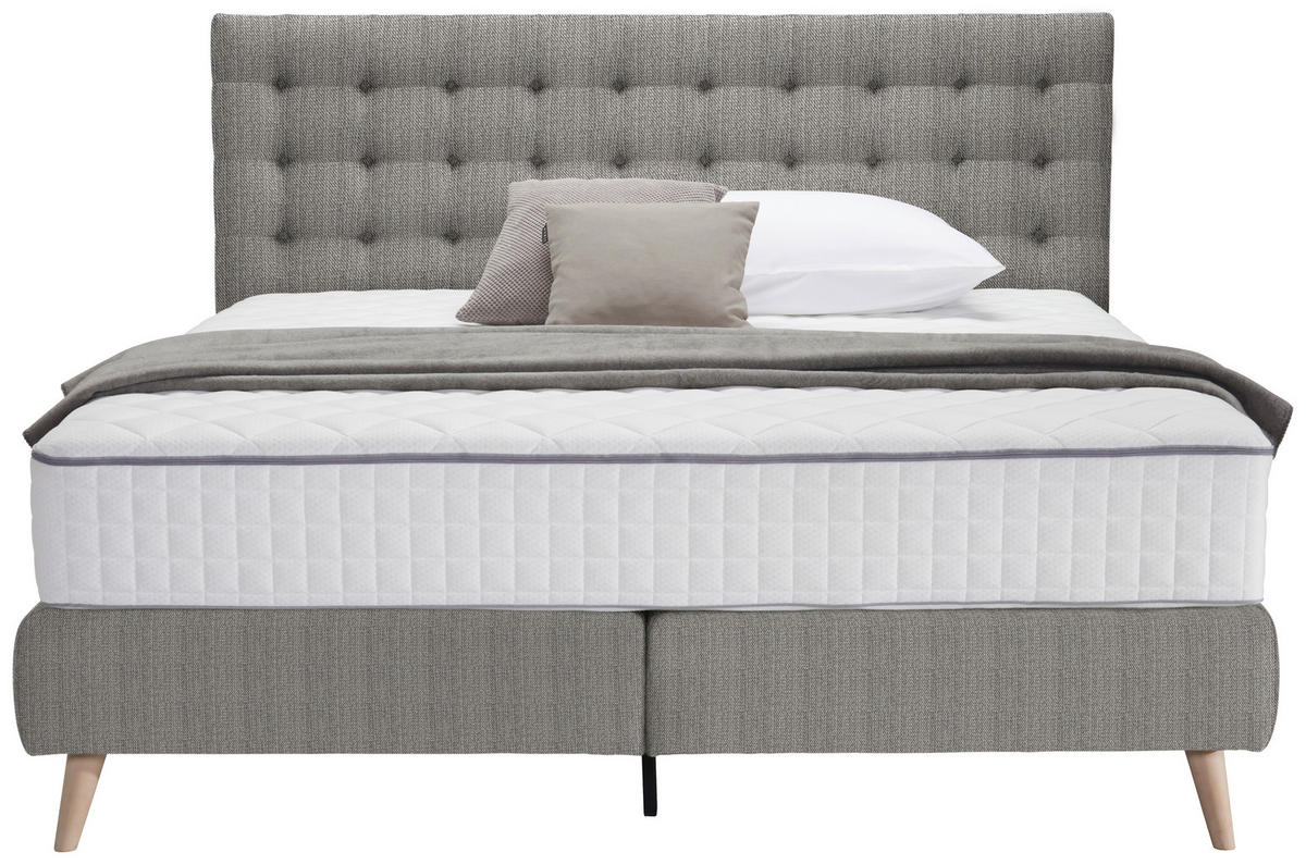 BOXSPRING-ÁGY 140/200 cm  világosszürke  - világosszürke/natúr, Design, textil/fa (140/200cm) - Carryhome