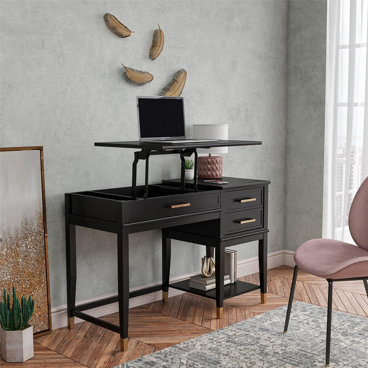 SCHREIBTISCH 115/77/49 cm  in Schwarz  - Goldfarben/Schwarz, Design, Holzwerkstoff/Metall (115/77/49cm) - MID.YOU