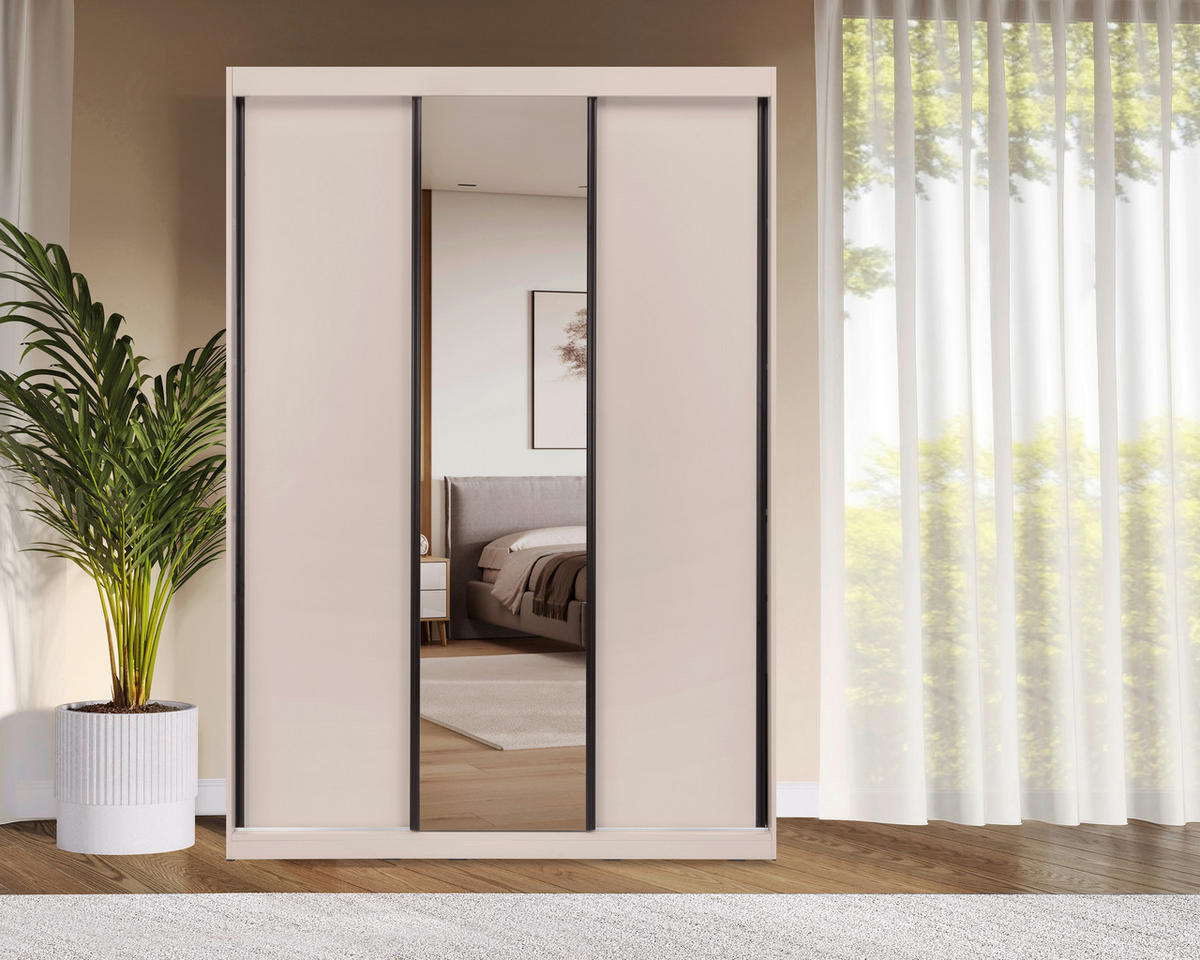 SCHIEBETÜRENSCHRANK 150/215/59,5 cm 3-türig  - Kaschmir/Schwarz, MODERN, Holzwerkstoff/Metall (150/215/59,5cm) - MID.YOU