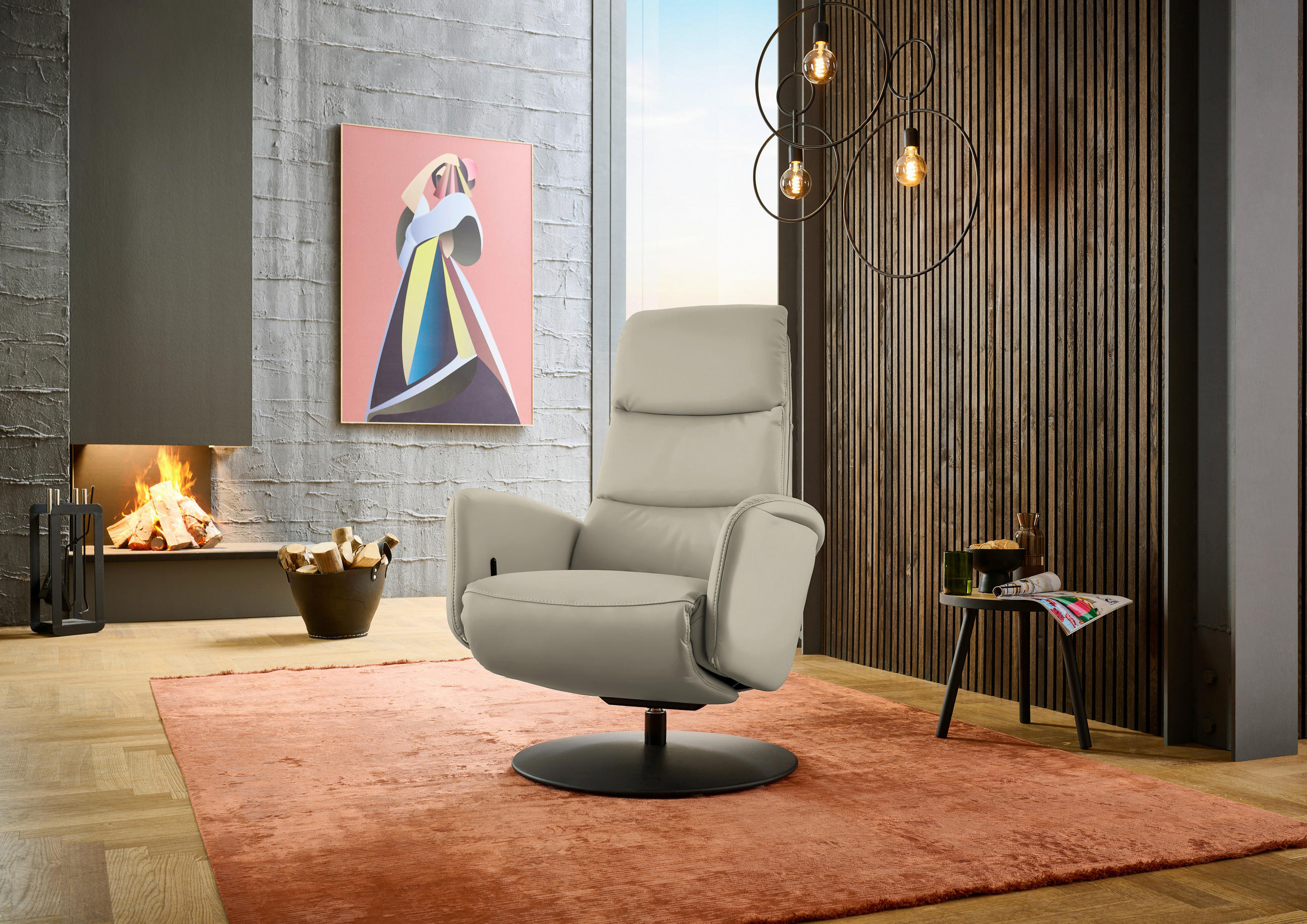 RELAXSESSEL in Leder Ecru  - Ecru/Schwarz, Design, Leder/Metall (76/108/86cm) - Dieter Knoll