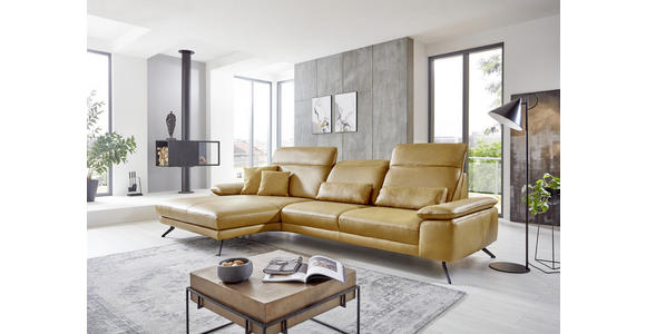 ECKSOFA in Echtleder Hellbraun 328/193 cm - Hellbraun/Schwarz, Design, Leder/Metall (328/193cm) - Dieter Knoll