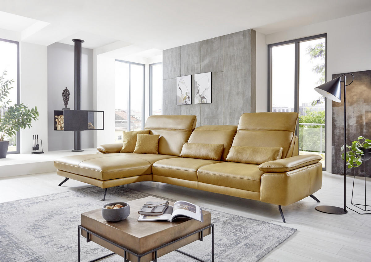 ECKSOFA in Echtleder Hellbraun  328/193 cm  - Hellbraun/Schwarz, Design, Leder/Metall (328/193cm) - Dieter Knoll
