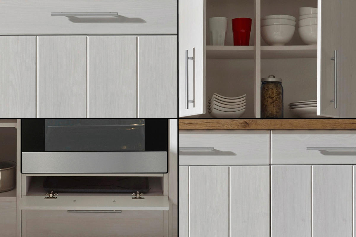 KÜCHENLEERBLOCK 310 cm   in Weiß, Lärchefarben  - Wildeiche/Edelstahlfarben, Basics, Holzwerkstoff/Metall (310cm) - Respekta