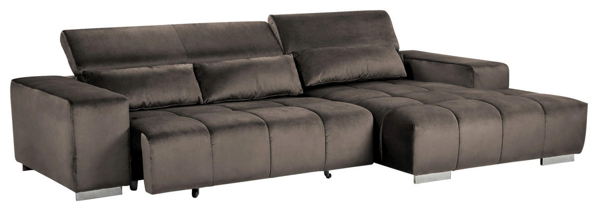 ECKSOFA Silberfarben Velours  - Silberfarben, KONVENTIONELL, Textil/Metall (307/186cm) - Livetastic
