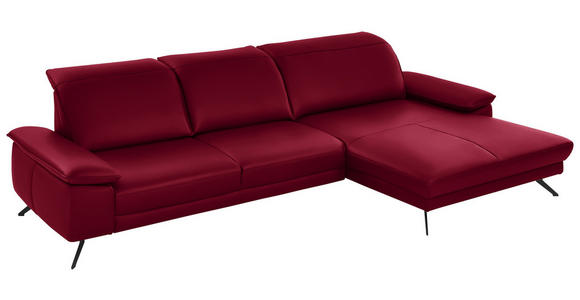 ECKSOFA in Echtleder Rot  - Rot/Schwarz, Design, Leder/Metall (328/193cm) - Dieter Knoll