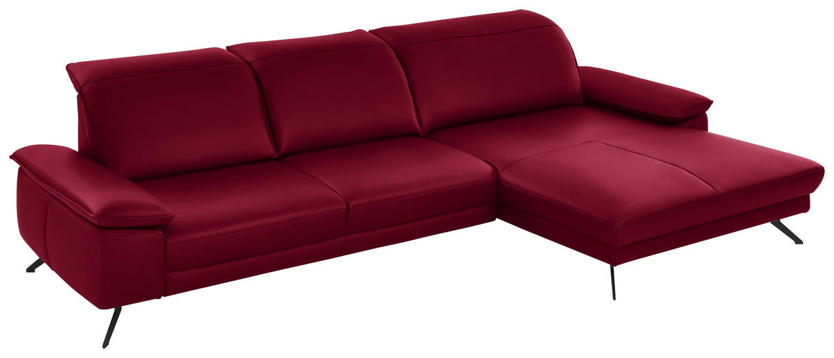 ECKSOFA in Echtleder Rot  - Rot/Schwarz, Design, Leder/Metall (328/193cm) - Dieter Knoll