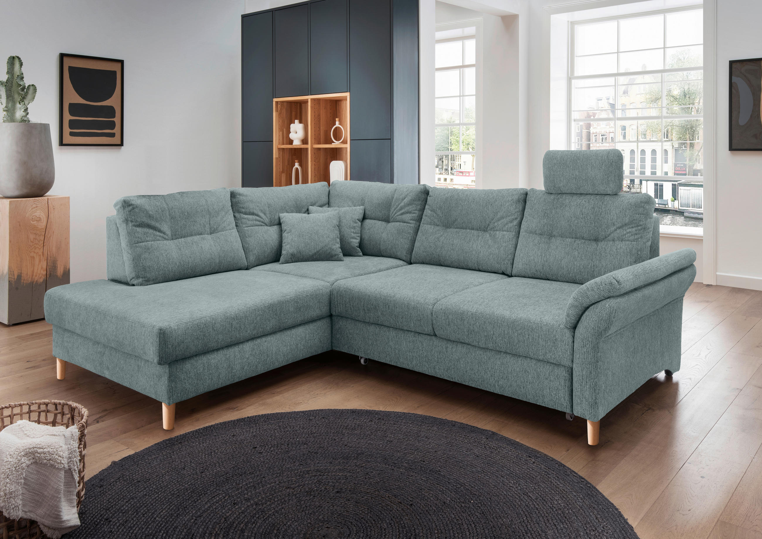 ECKSOFA in Chenille Blau  - Blau/Naturfarben, Modern, Holz/Textil (206/264cm) - Livetastic