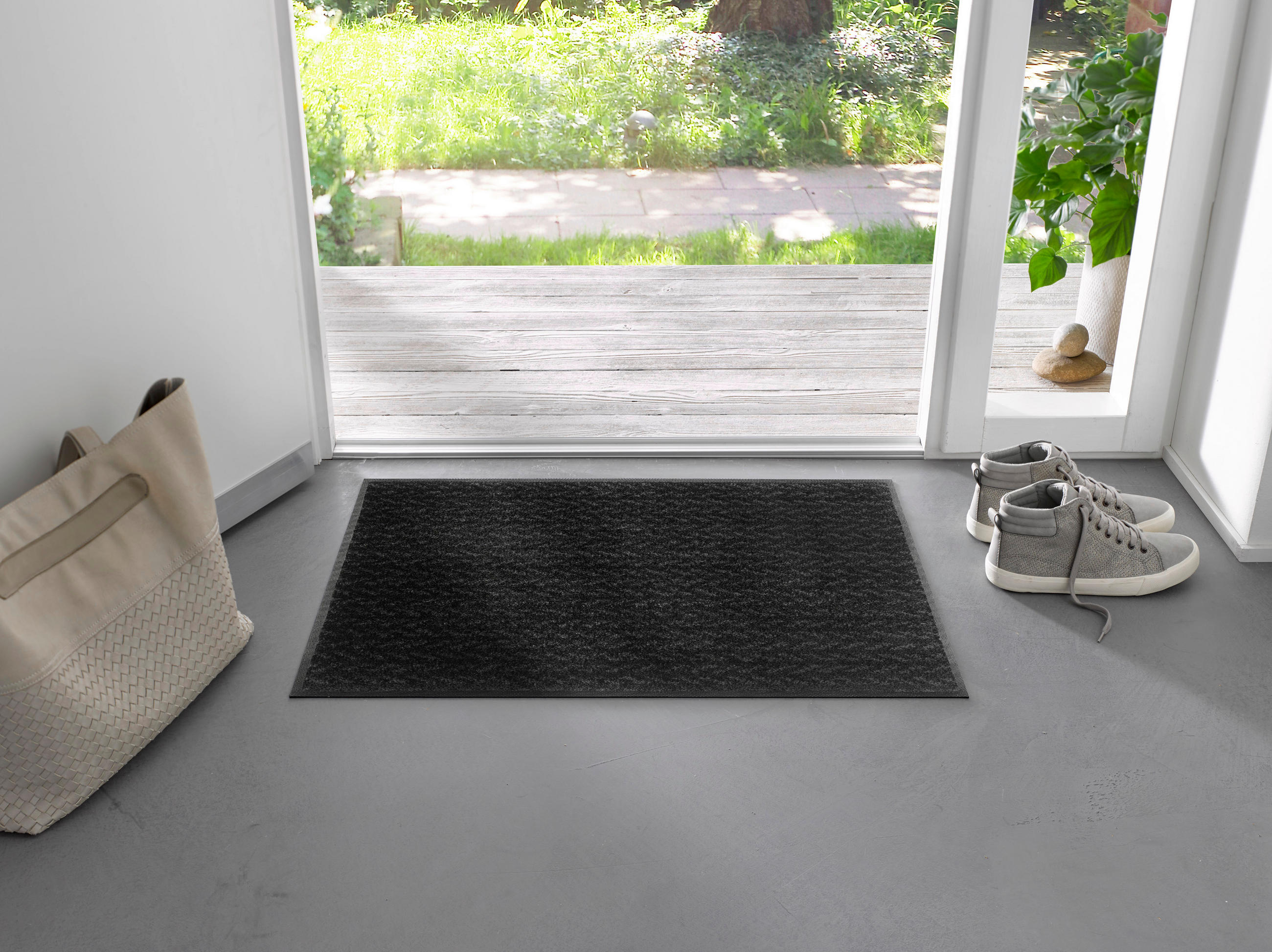 FUßMATTE  50/75 cm  Schwarz  - Schwarz, KONVENTIONELL, Kunststoff/Textil (50/75cm) - wash+dry