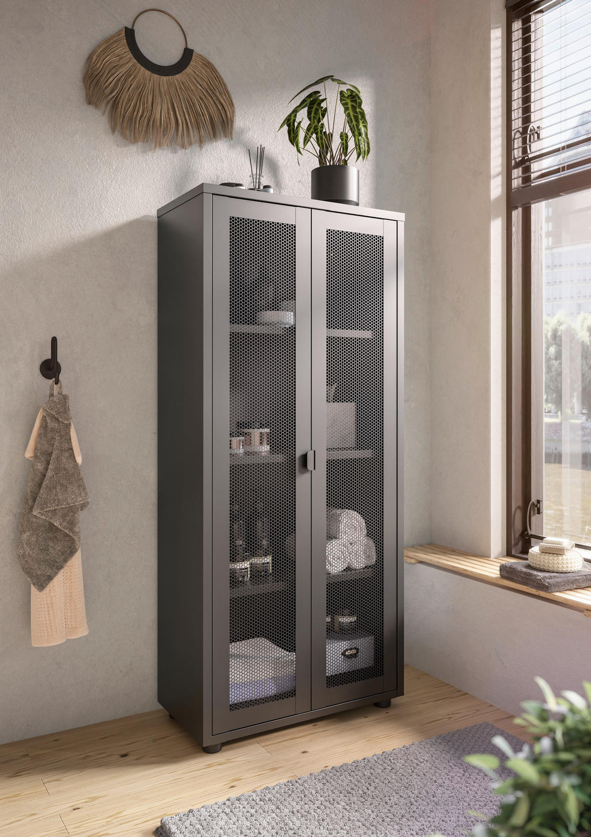 MIDISCHRANK 60/135/30 cm  - Schwarz, Design, Kunststoff/Metall (60/135/30cm) - home24