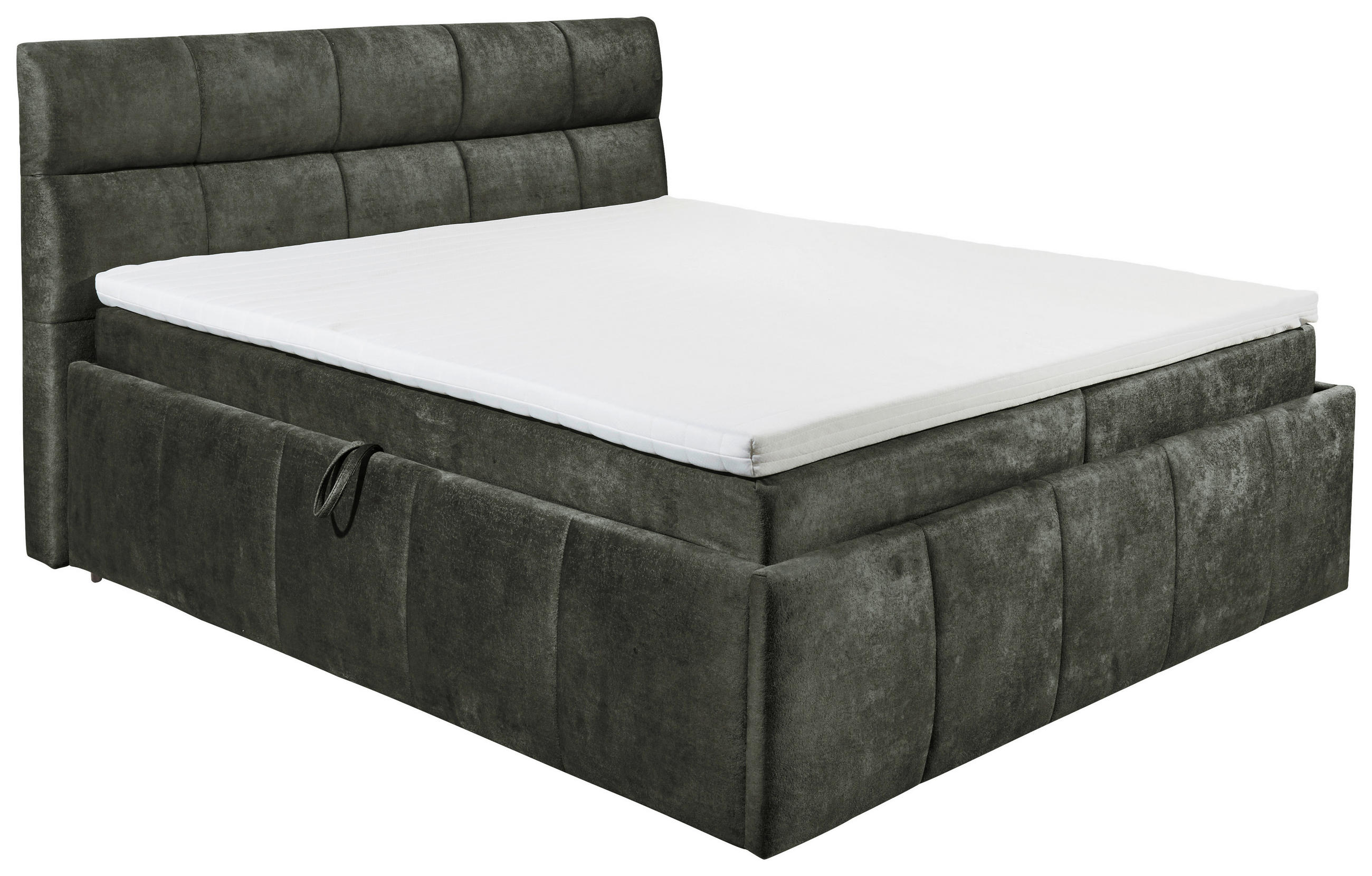 BOXBETT 180/200 cm,  in Dunkelgrün, Bettkasten, Topper, H2 + H2 = mittel  - Dunkelgrün/Schwarz, KONVENTIONELL, Kunststoff/Textil (180/200cm) - Modante