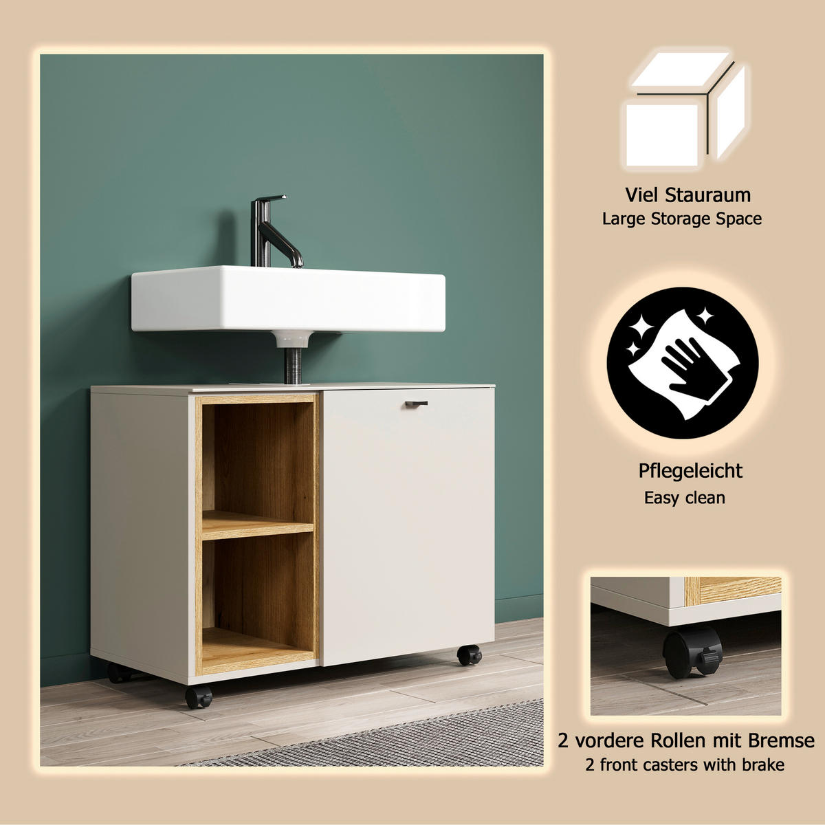WASCHBECKENUNTERSCHRANK 80/64/42 cm  - Kaschmir/Schwarz, Trend, Holzwerkstoff/Kunststoff (80/64/42cm) - MID.YOU