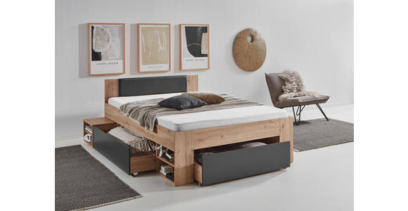STAURAUMBETT 120/200 cm in Graphitfarben, Eiche Artisan - Graphitfarben/Eiche Artisan, KONVENTIONELL, Holzwerkstoff (120/200cm) - Carryhome