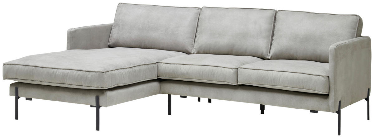 ECKSOFA in Flachgewebe Hellgrau  - Hellgrau/Schwarz, Trend, Textil/Metall (154/232cm) - Livetastic