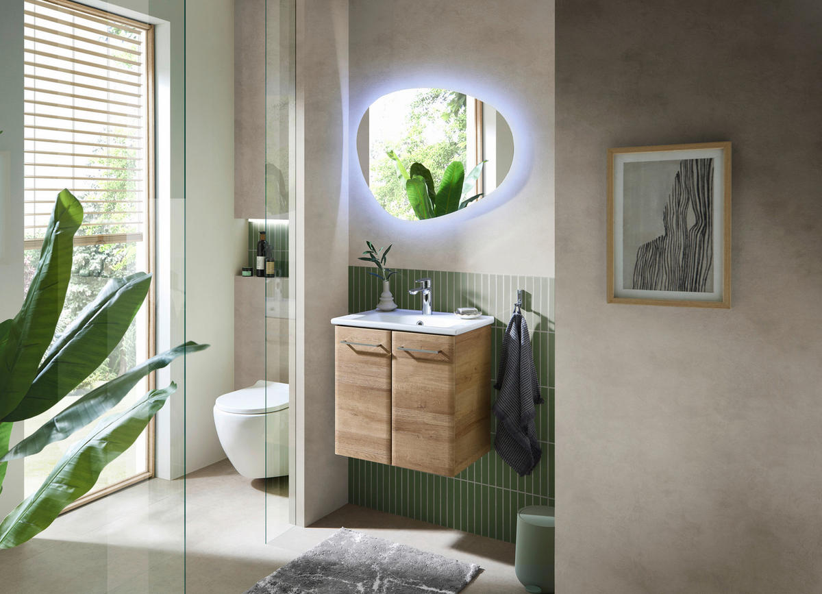 WASCHTISCHKOMBI 55 cm  - Chromfarben/Eichefarben, KONVENTIONELL, Keramik/Holzwerkstoff (55cm) - Xora