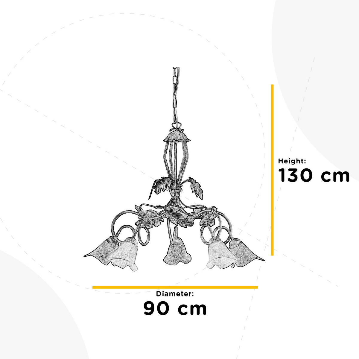 KRONLEUCHTER 90/130 cm   - Silberfarben/Weiß, KONVENTIONELL, Glas/Metall (90/130cm)