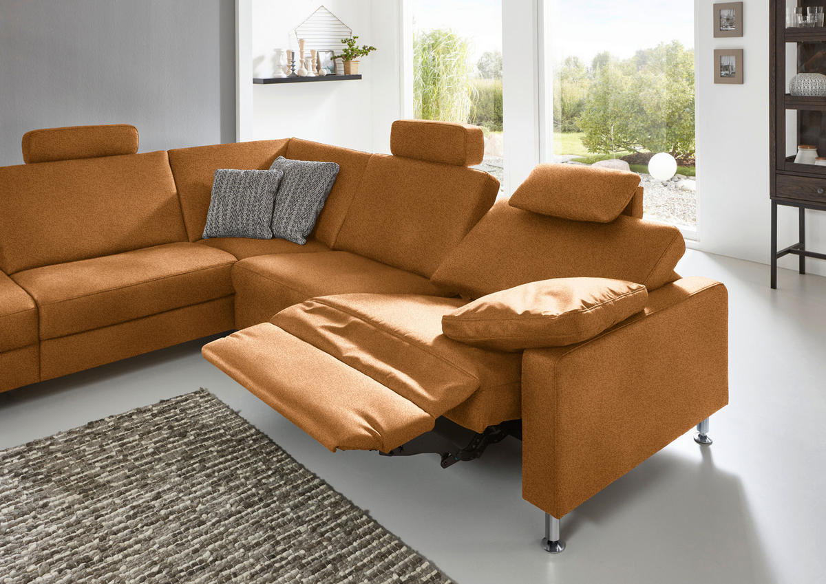 ECKSOFA in Mikrofaser Hellbraun  - Hellbraun/Alufarben, Design, Textil/Metall (242/275cm) - Dieter Knoll