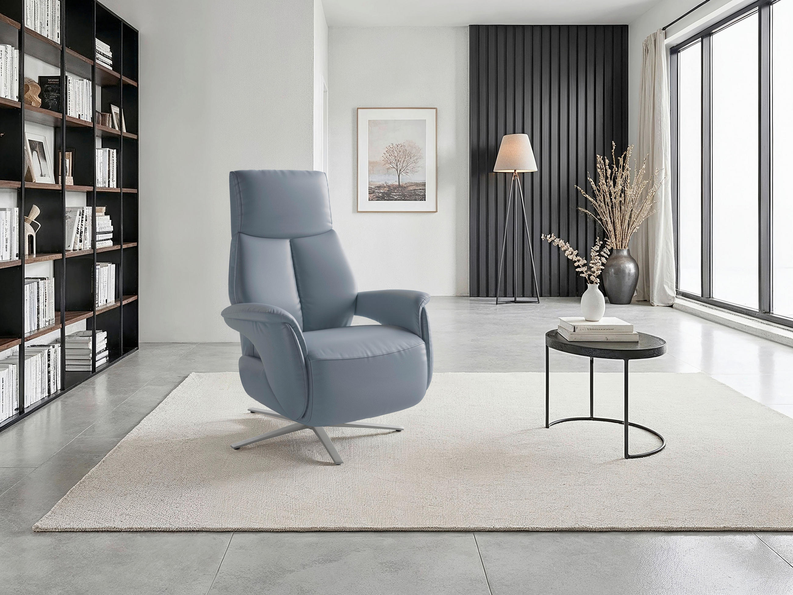 RELAXSESSEL in Leder Graublau  - Graublau/Silberfarben, Basics, Leder/Metall (75/110/85cm) - Sit & More