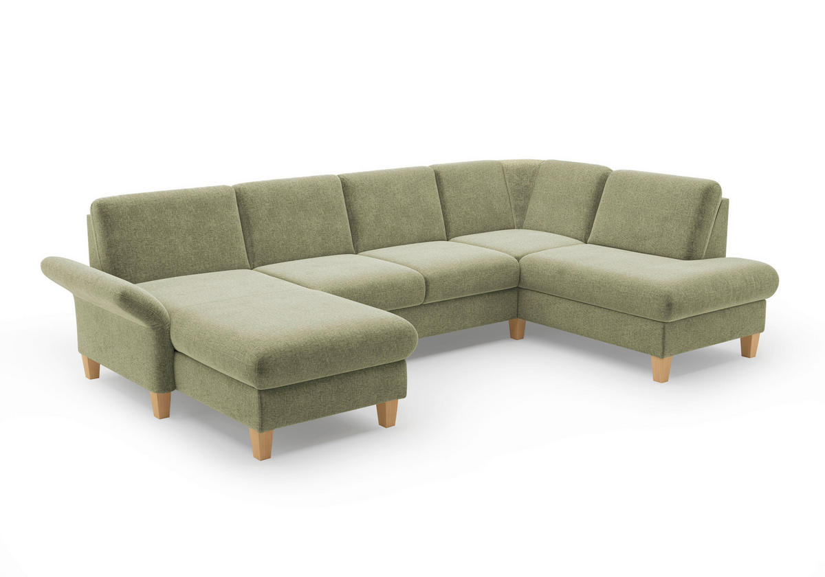 WOHNLANDSCHAFT Hellgrün Flachgewebe  - Eichefarben/Hellgrün, KONVENTIONELL, Holz/Textil (164/314/195cm) - Sit & More