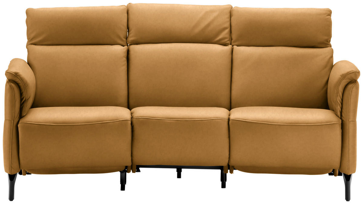 TRAPEZSOFA Echtleder Currygelb  - Currygelb/Schwarz, KONVENTIONELL, Leder/Metall (221/103/95cm) - Dieter Knoll