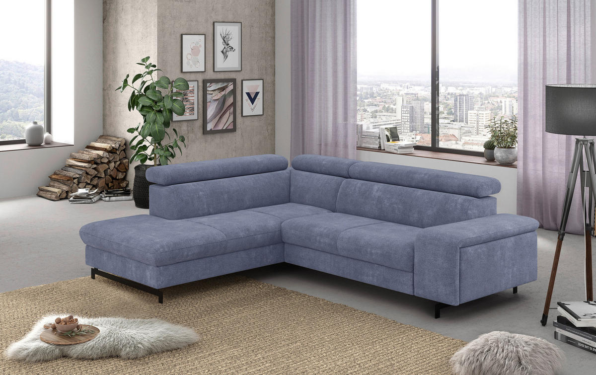 ECKSOFA in Chenille Blau  - Blau/Schwarz, Textil/Metall (215/262cm) - MID.YOU