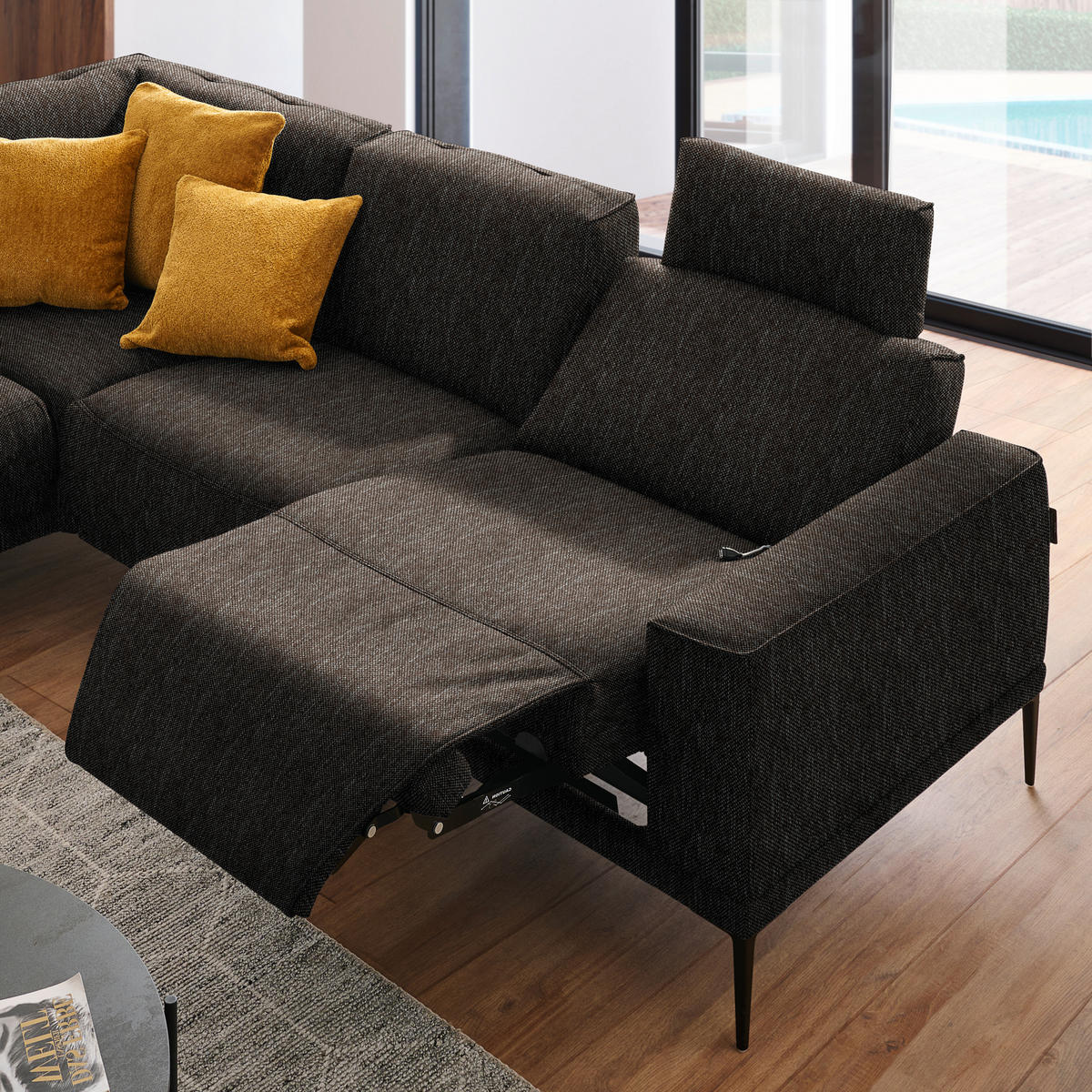 ECKSOFA in Flachgewebe Dunkelbraun  - Dunkelbraun/Schwarz, Design, Textil/Metall (210/260cm) - Johann Jakob