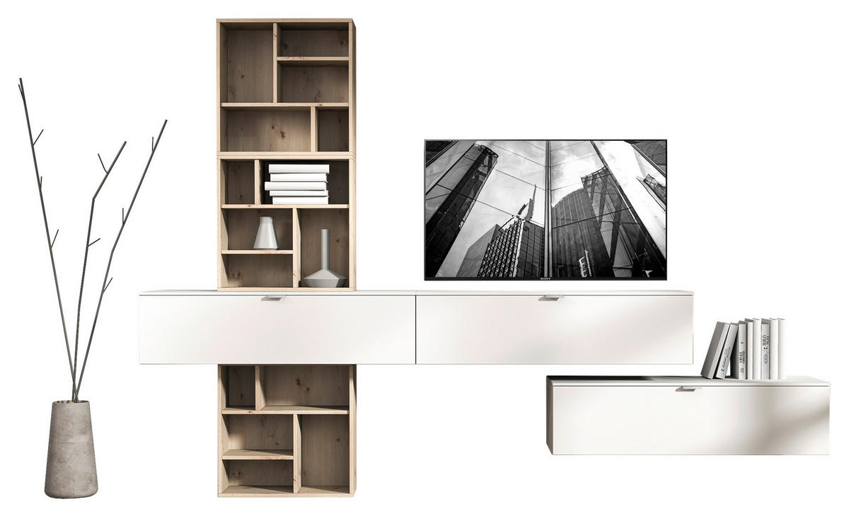 TV-ELEMENT Holzwerkstoff Weiß  - Schwarz/Weiß, Design, Holzwerkstoff/Kunststoff (120/31/40cm) - Ti'me