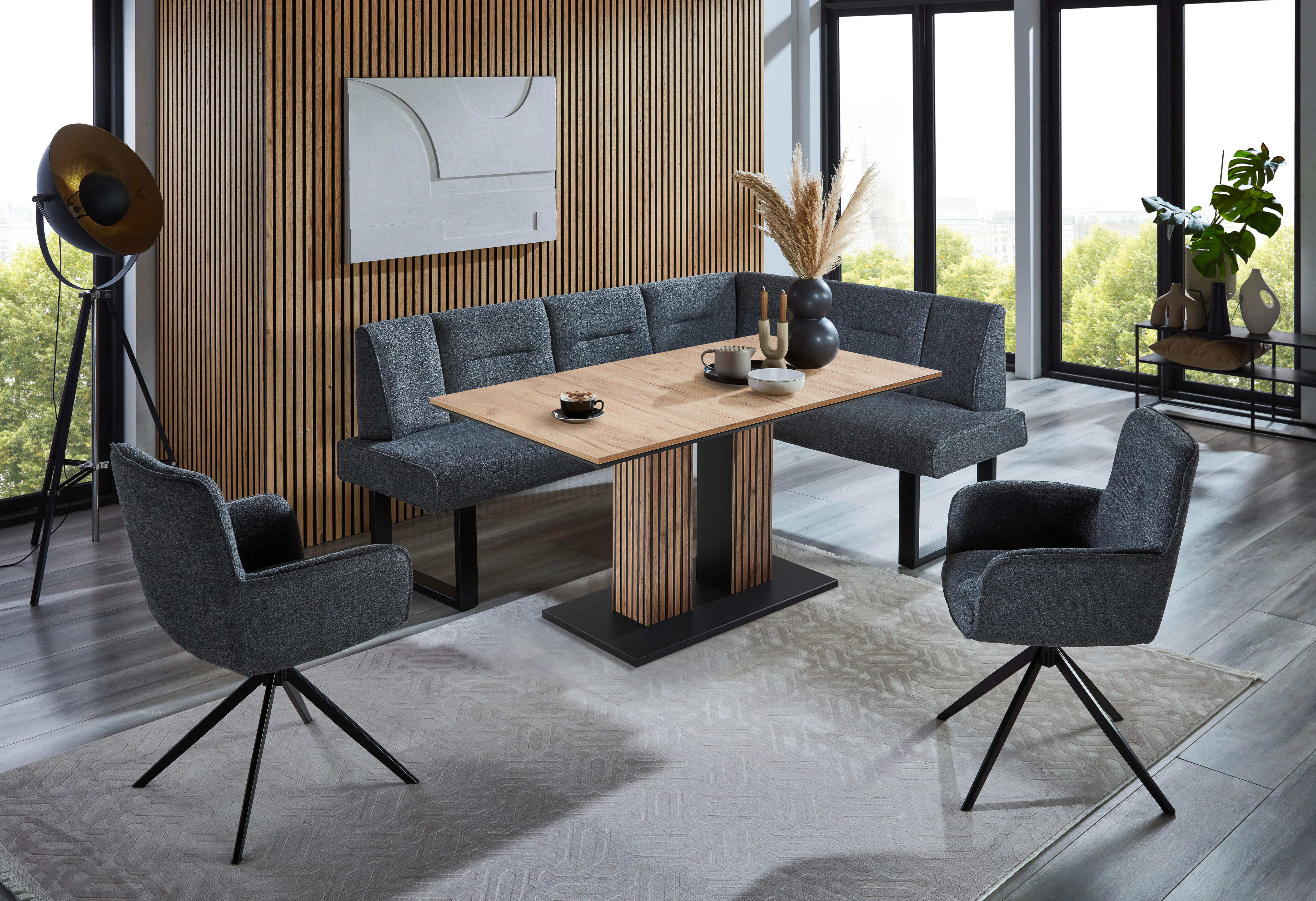 ECKBANK 152/202 cm  in Graphitfarben  - Schwarz/Graphitfarben, Design, Textil/Metall (152/202cm) - Valdera