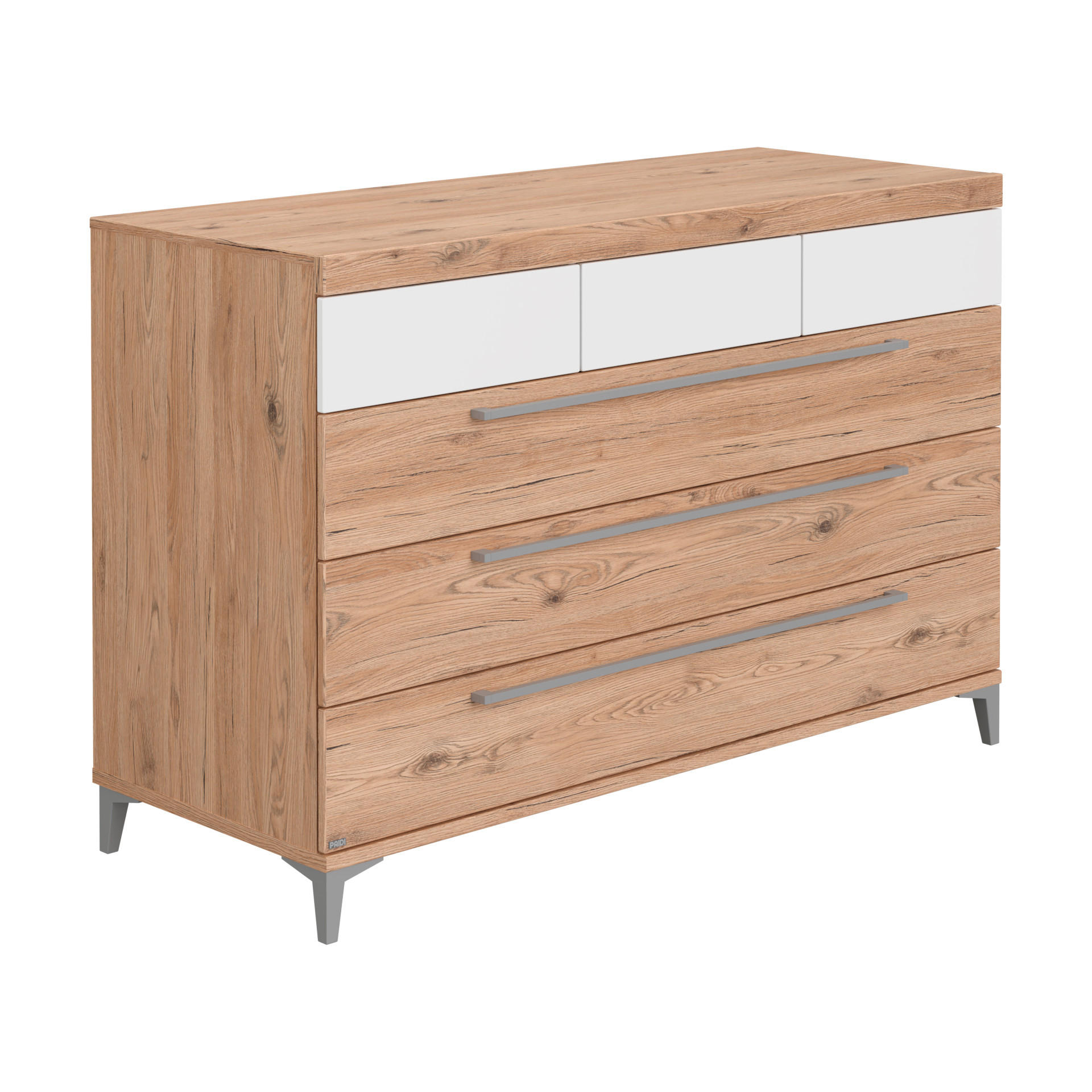 KOMMODE  in Weiß, Eichefarben  - Edelstahlfarben/Eichefarben, Basics, Holzwerkstoff/Metall (141,2/94,3/55,9cm) - Paidi