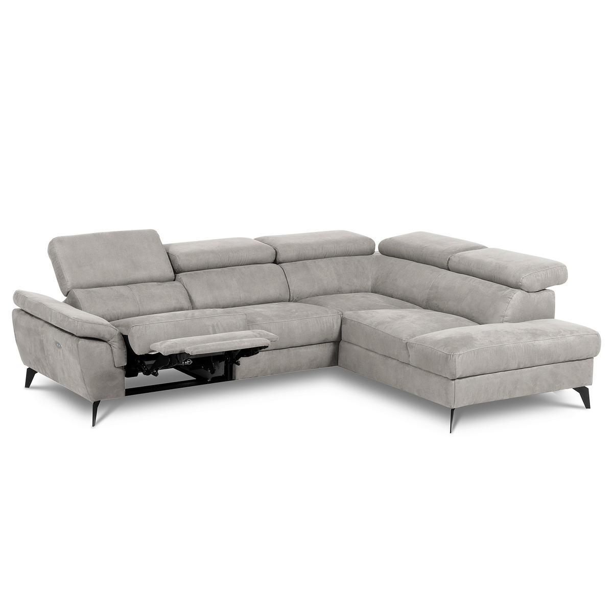 ECKSOFA SONO in Lederlook Grau Bettkasten, Armteilverstellung, Kopfteilverstellung  265/210 cm  - Schwarz/Grau, Design, Textil/Metall (265/210cm) - Livetastic