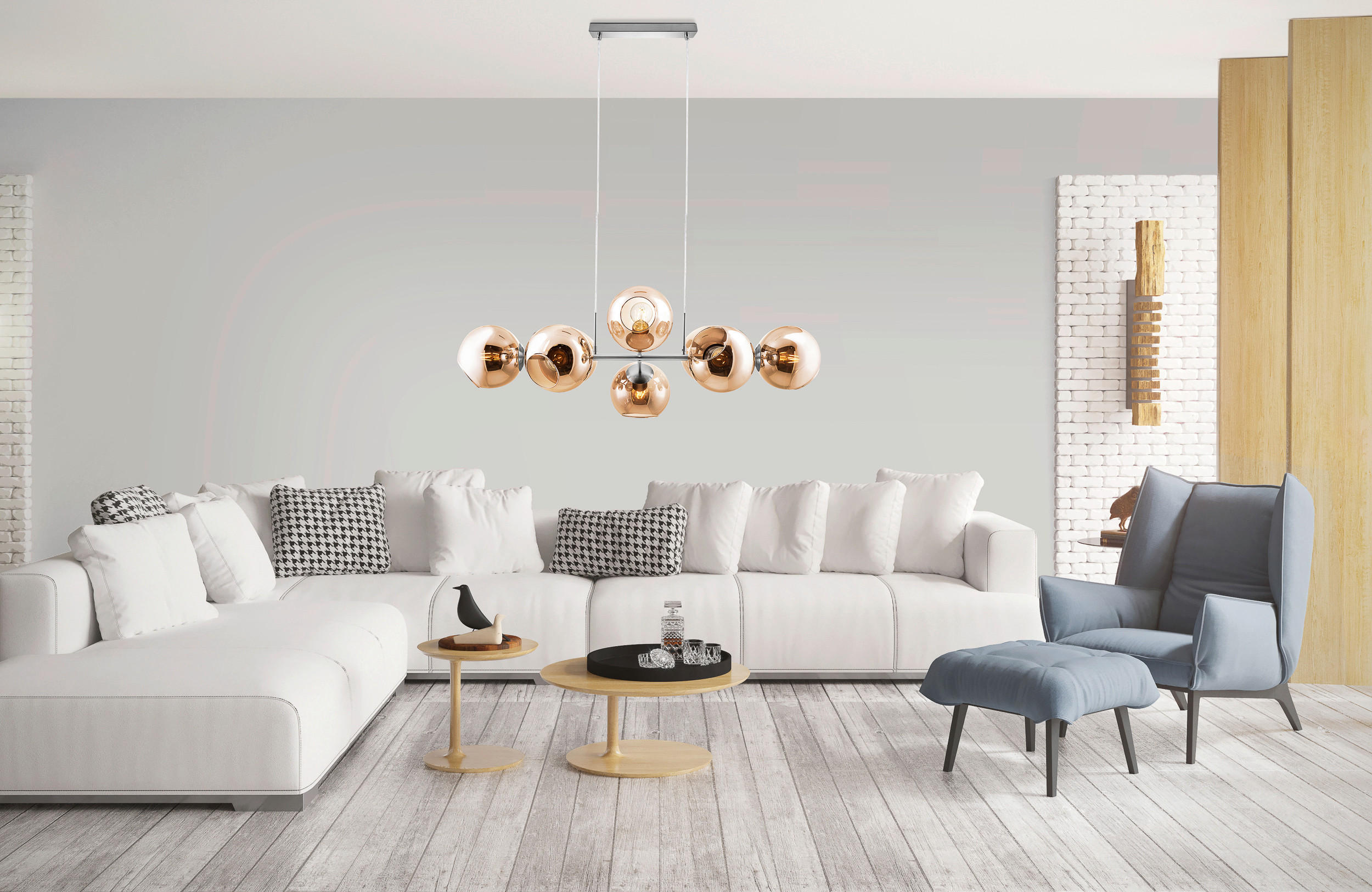 HÄNGLAMPA PILAR 100/38/150 cm  - orange/nickelfärgad, Design, metall/glas (100/38/150cm) - Globo