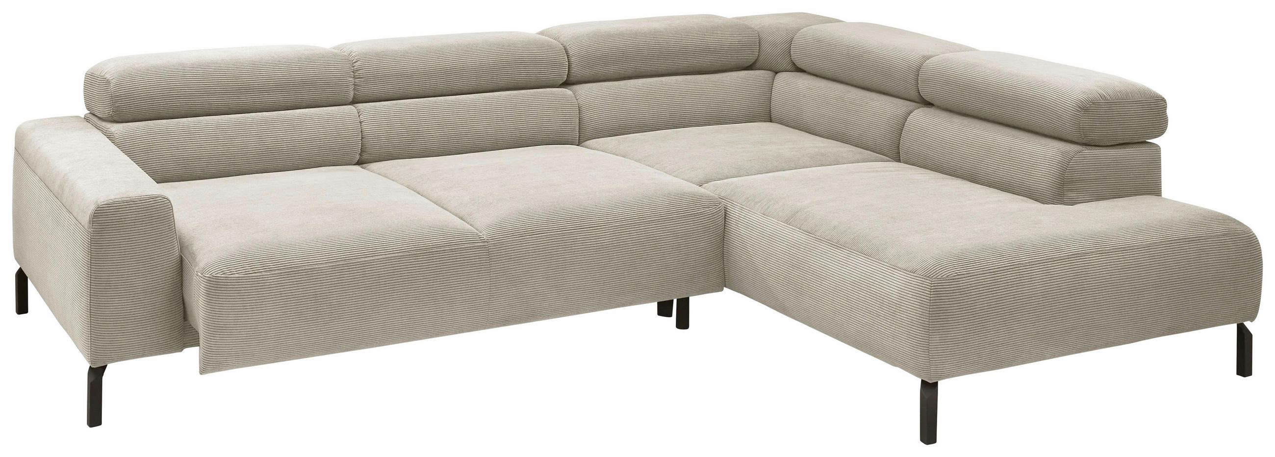 ECKSOFA in Feincord Sandfarben  - Sandfarben/Schwarz, Design, Textil/Metall (273/219cm) - Pure Home Comfort