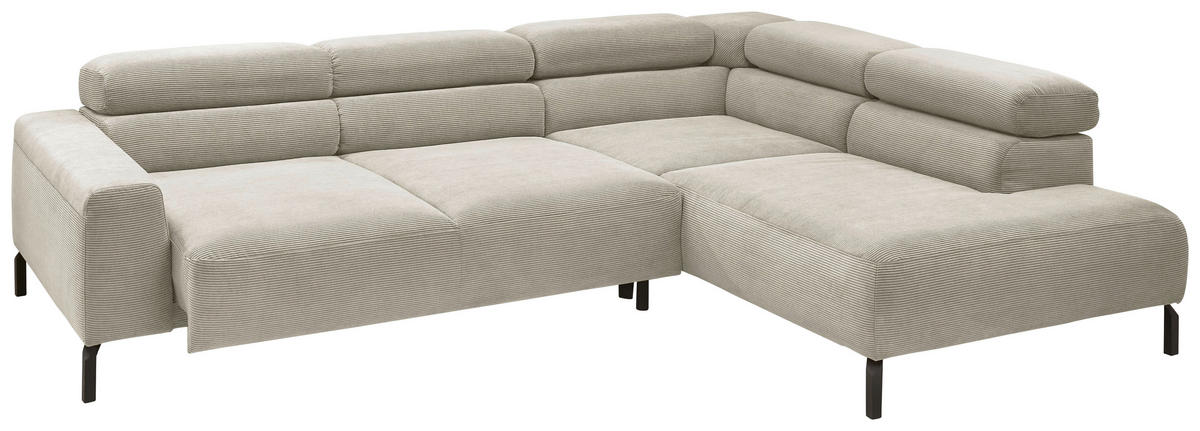 ECKSOFA in Feincord Sandfarben  - Sandfarben/Schwarz, Design, Textil/Metall (273/219cm) - Pure Home Comfort