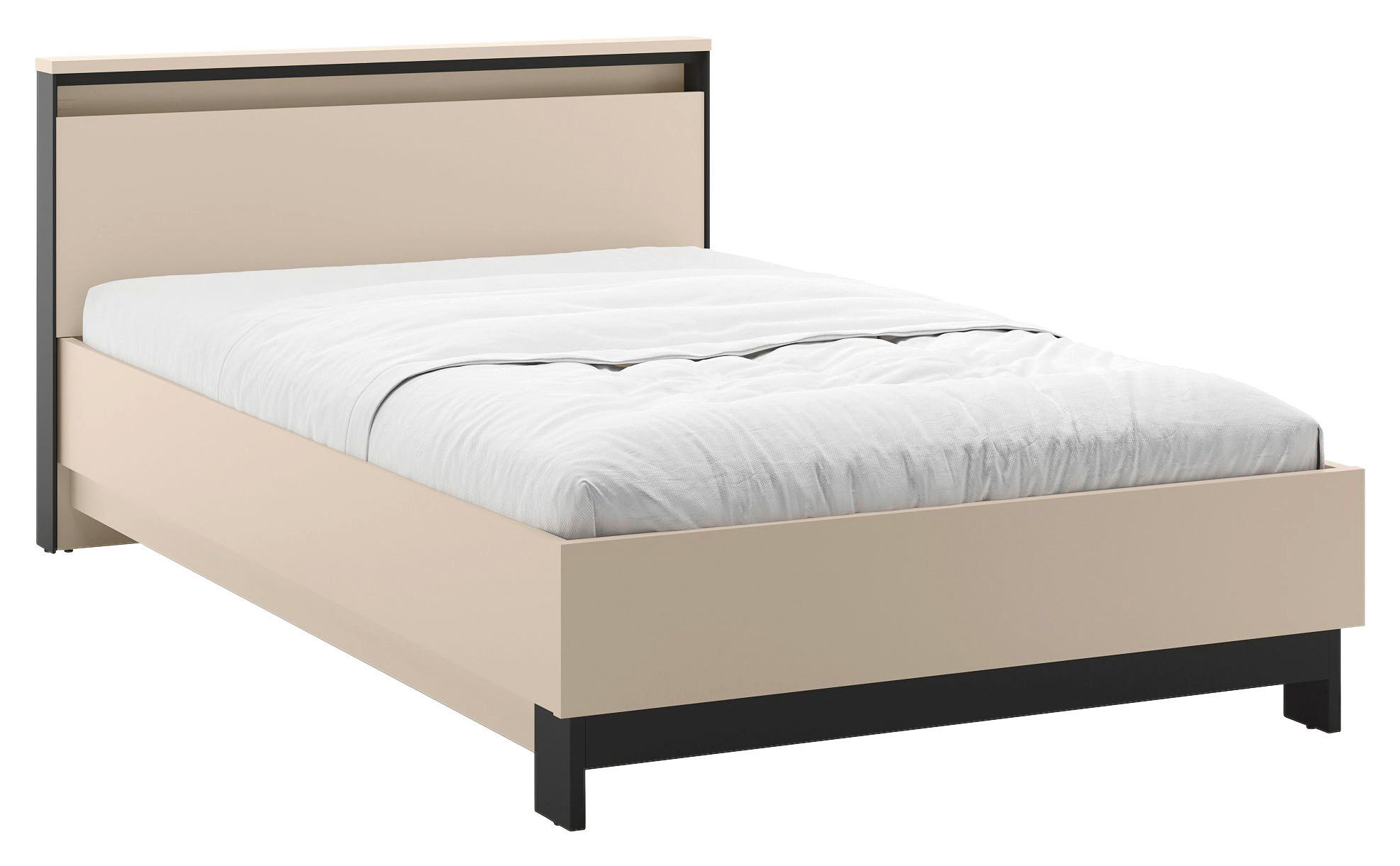 BETT 120/200 cm,  in Schwarz, Beige, Beleuchtung  - Beige/Schwarz, Design, Metall (120/200cm) - Voleo