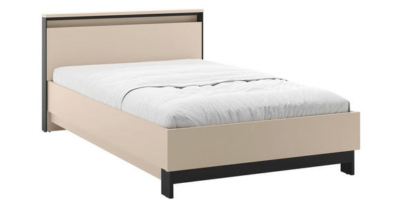 BETT 120/200 cm,  in Schwarz, Beige, Beleuchtung  - Beige/Schwarz, Design, Metall (120/200cm) - Voleo