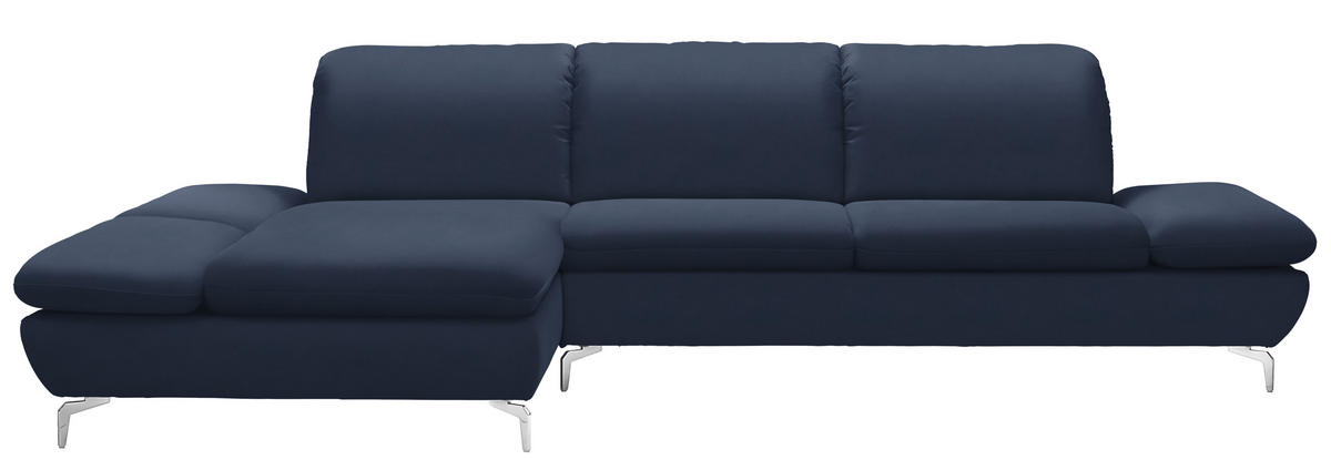 ECKSOFA in Echtleder Blau  - Blau/Silberfarben, Design, Leder/Metall (200/315cm) - Chilliano