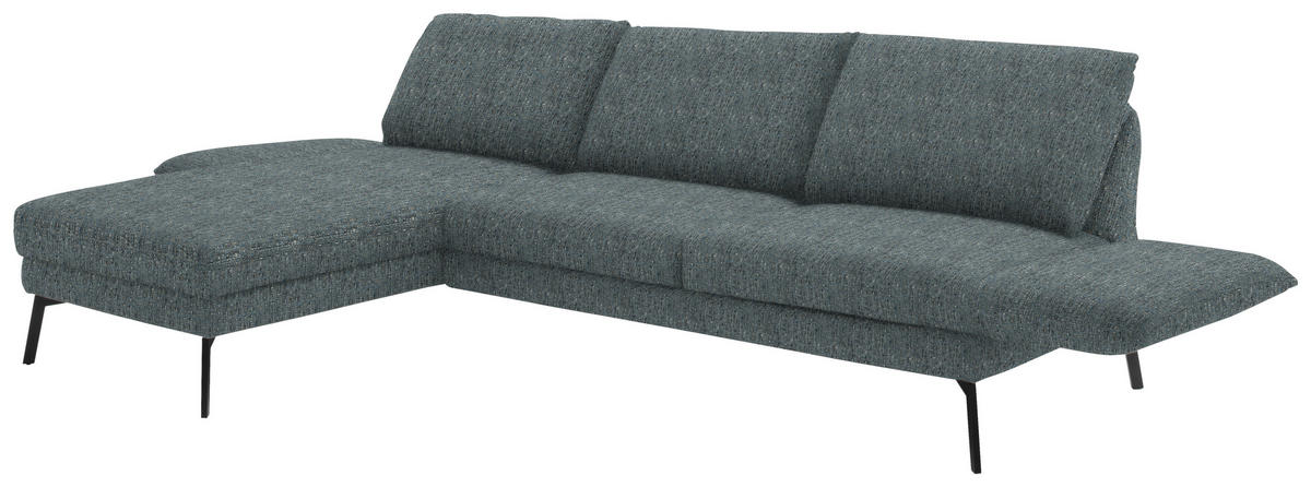 ECKSOFA in Flachgewebe Blaugrau  175/277 cm  - Blaugrau/Schwarz, Design, Textil/Metall (175/277cm) - Schöner Wohnen