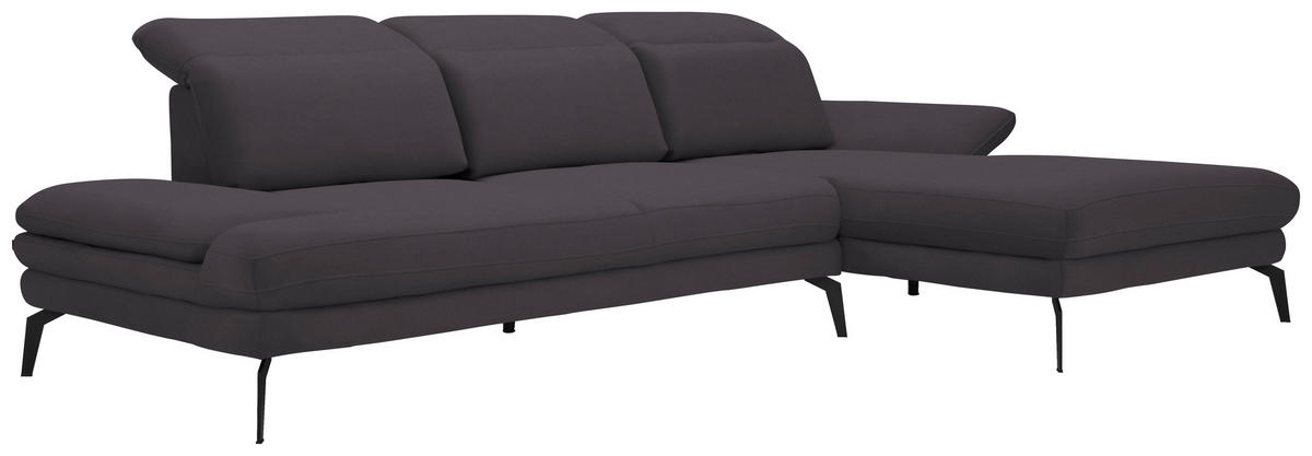 ECKSOFA in Flachgewebe Dunkelgrau  - Dunkelgrau/Schwarz, Design, Textil/Metall (289/180cm) - Stylife