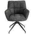 ARMLEHNSTUHL  Sitzfläche 360° drehbar, inklusive Armlehnen, automatische Rückholfunktion Mikrofaser  - Anthrazit/Schwarz, Design, Textil/Metall (65/85/63cm) - Novel