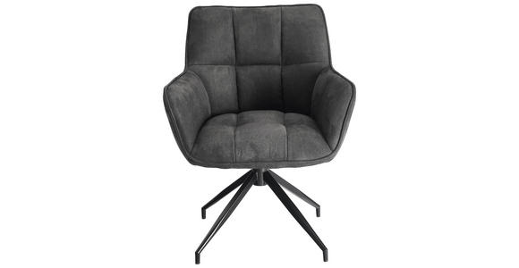 ARMLEHNSTUHL  Sitzfläche 360° drehbar, inklusive Armlehnen, automatische Rückholfunktion Mikrofaser  - Anthrazit/Schwarz, Design, Textil/Metall (65/85/63cm) - Novel