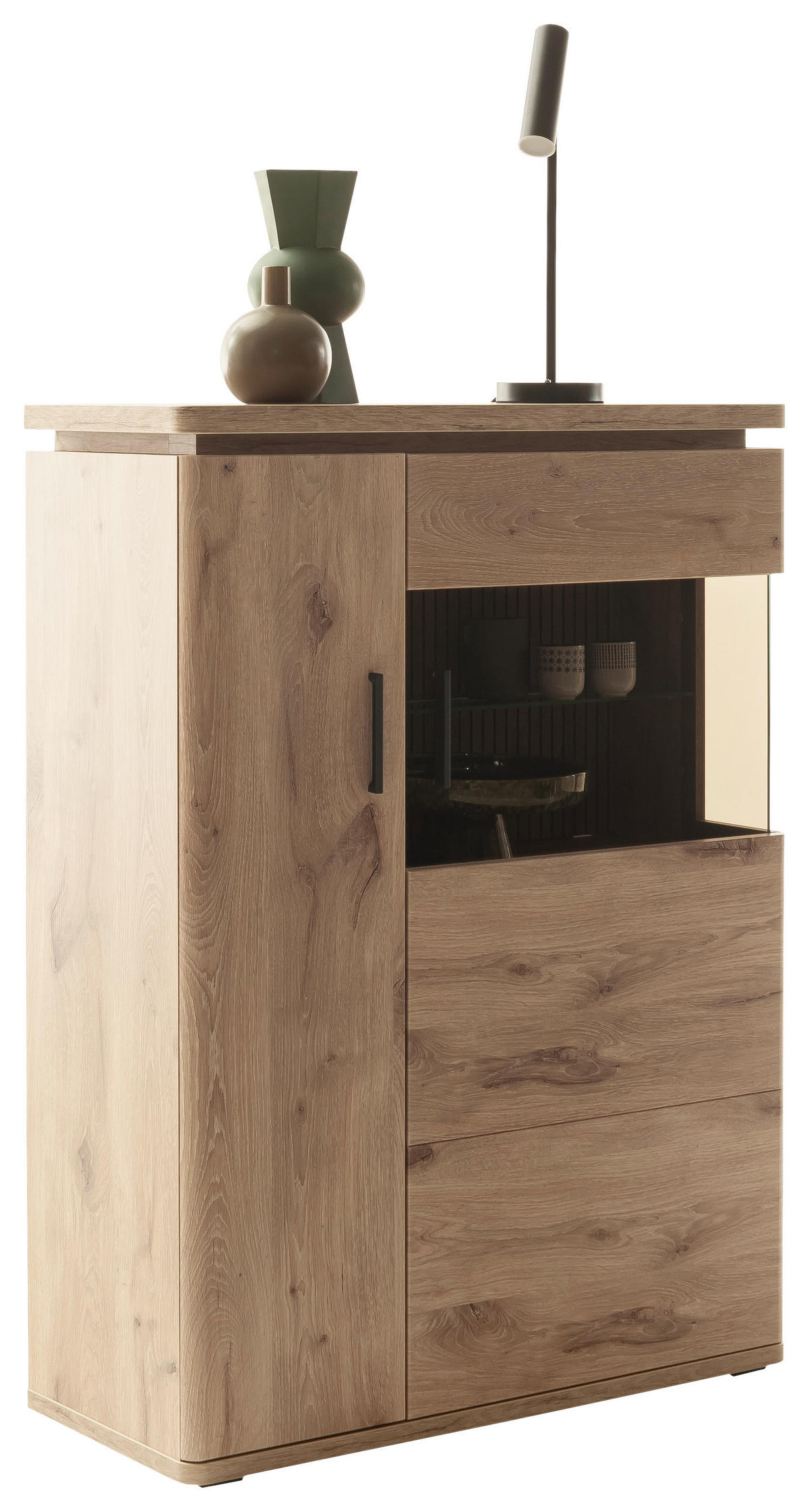HIGHBOARD Eichefarben  90/124/38 cm  - Eichefarben/Anthrazit, KONVENTIONELL, Glas/Holzwerkstoff (90/124/38cm) - Cantus
