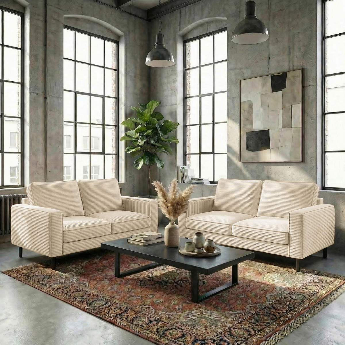 3-SITZER-SOFA  in Cord Beige Modern  - Beige/Schwarz, Design, Textil/Metall (188/85/92cm) - Livetastic