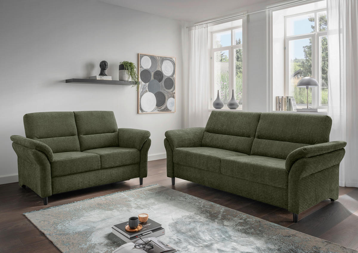 3-SITZER-SOFA in Mikrofaser Olivgrün  - Schwarz/Olivgrün, Modern, Holz/Textil (192/90/89cm) - Livetastic
