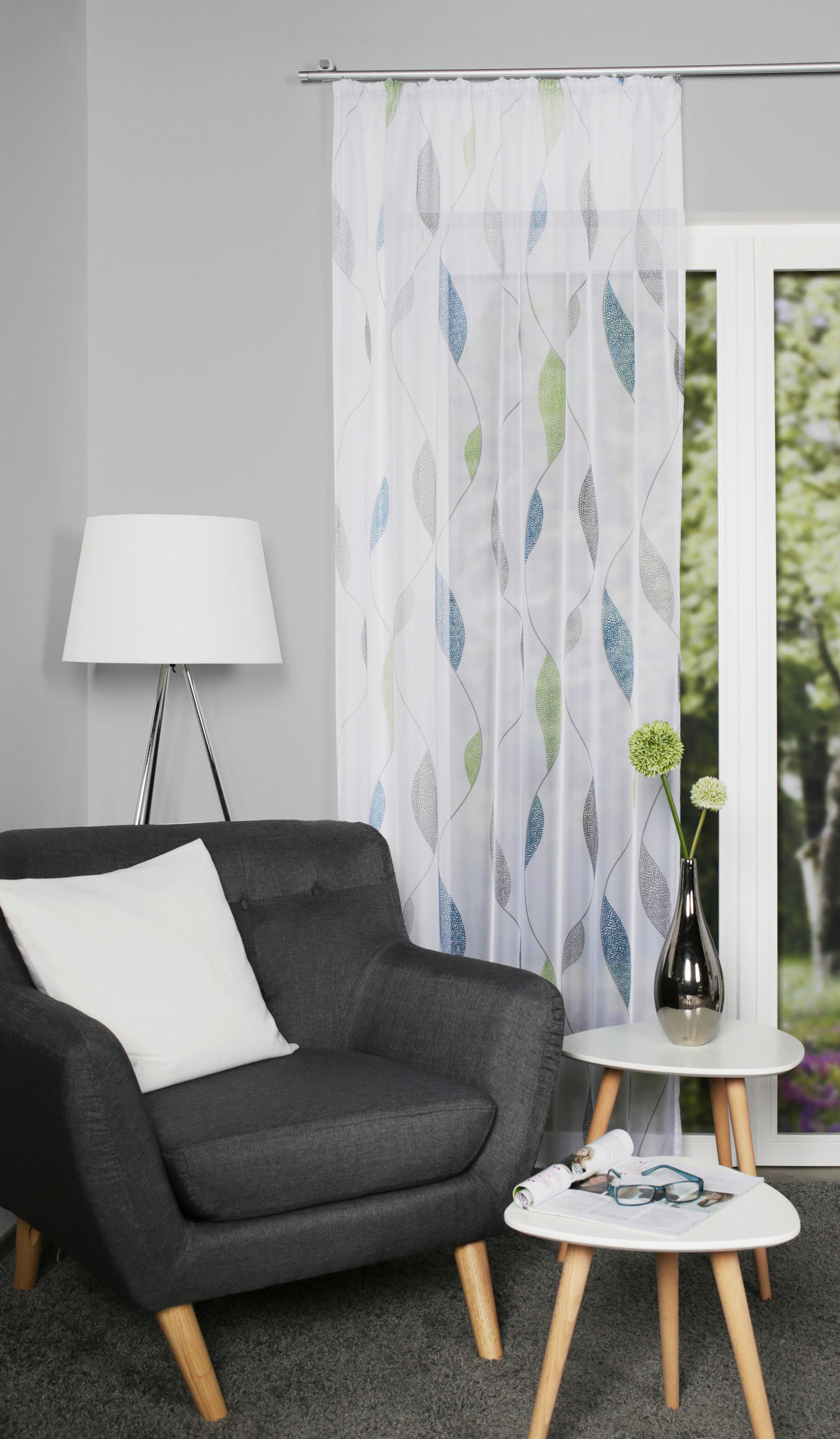 FERTIGVORHANG transparent - Blau/Grün, KONVENTIONELL, Textil (140/175cm)