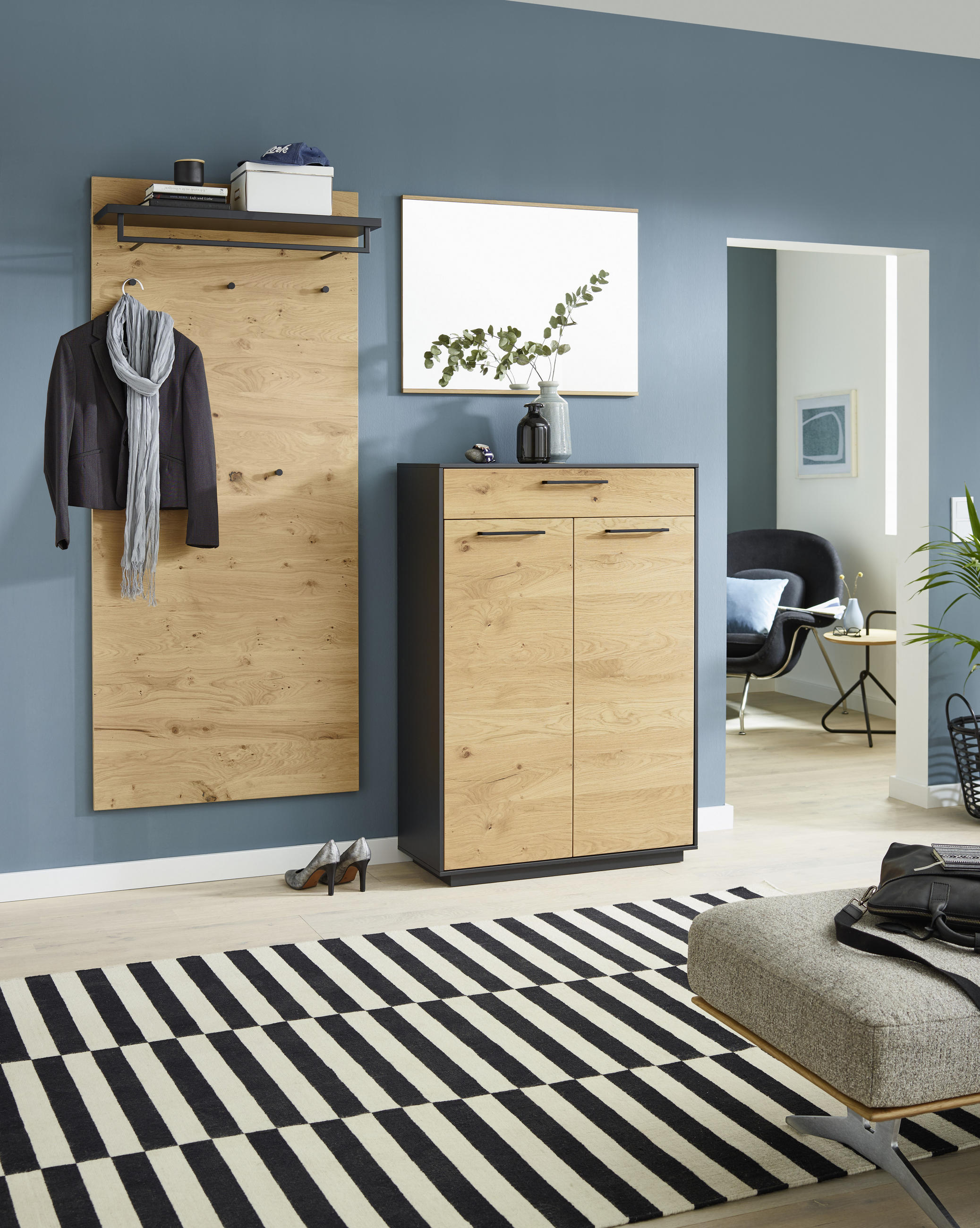 SCHUHSCHRANK Balkeneiche furniert Anthrazit, Eichefarben - Eichefarben/Anthrazit, Design, Holz/Holzwerkstoff (86/124/37cm) - Dieter Knoll