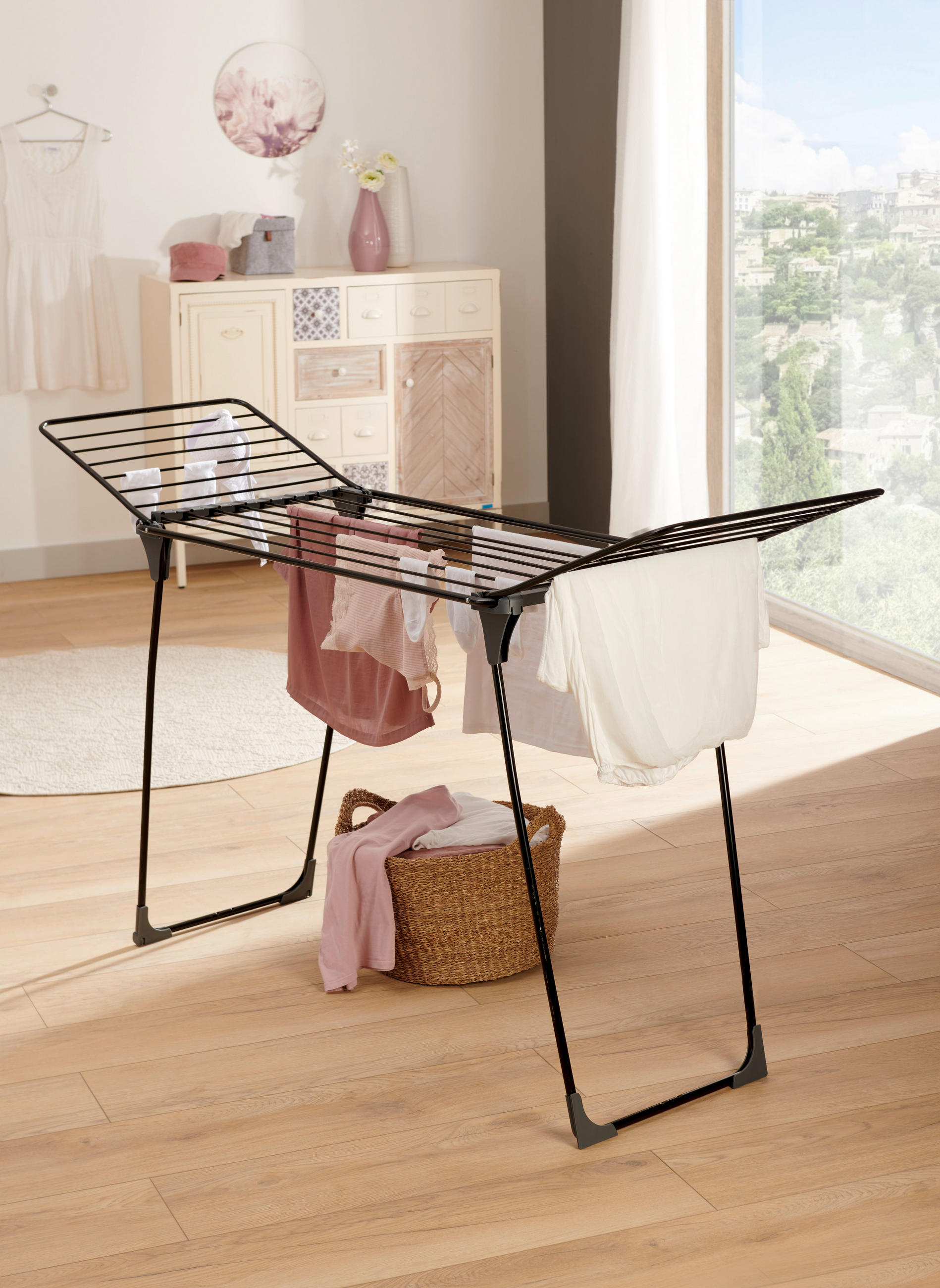 STOJEČI SUŠILEC PERILA - črna/antracit, Basics, kovina/umetna masa (180/55/88cm) - Homeware