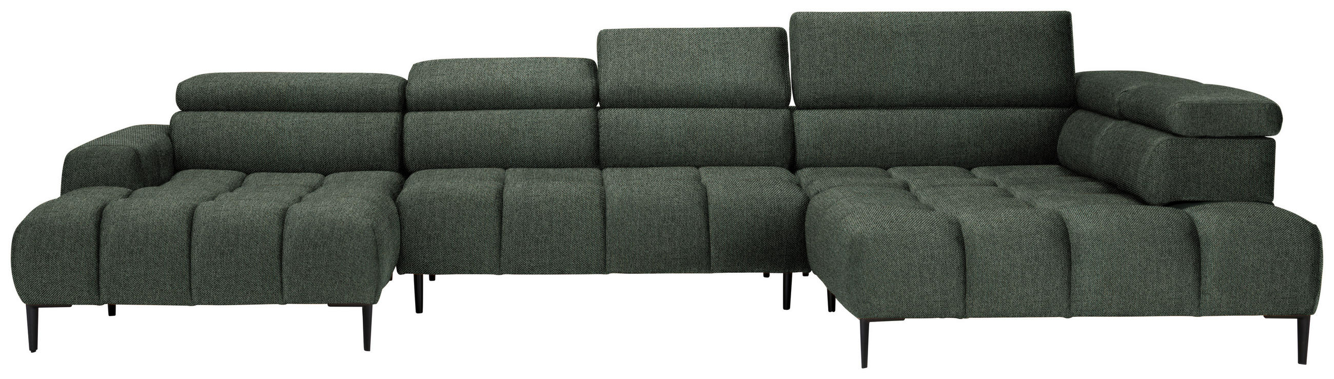 WOHNLANDSCHAFT Dunkelgrün Webstoff  - Dunkelgrün/Schwarz, Design, Textil/Metall (177/385/216cm) - Welnova